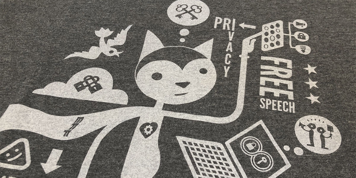 2019 Shirt Art Image of EFF cat on a grey shirt