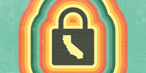 California Privacy lock icon with CA state map & vintage colors