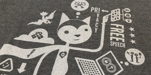 2019 Shirt Art Image of EFF cat on a grey shirt